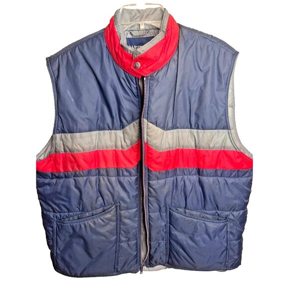 Wrangler Mens Totally 80s Puffer Ski Vest Blue Red Zip Outerwear Western Large - Picture 2 of 7